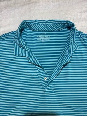 Vineyard Vines, Men's, Large, Performance Polo - Turquoise/Blue Stripes